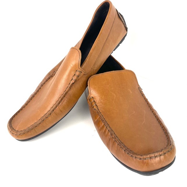 Rossini Venetian Driving Moc Loafers Cognac Brown Leather Men's Size 12