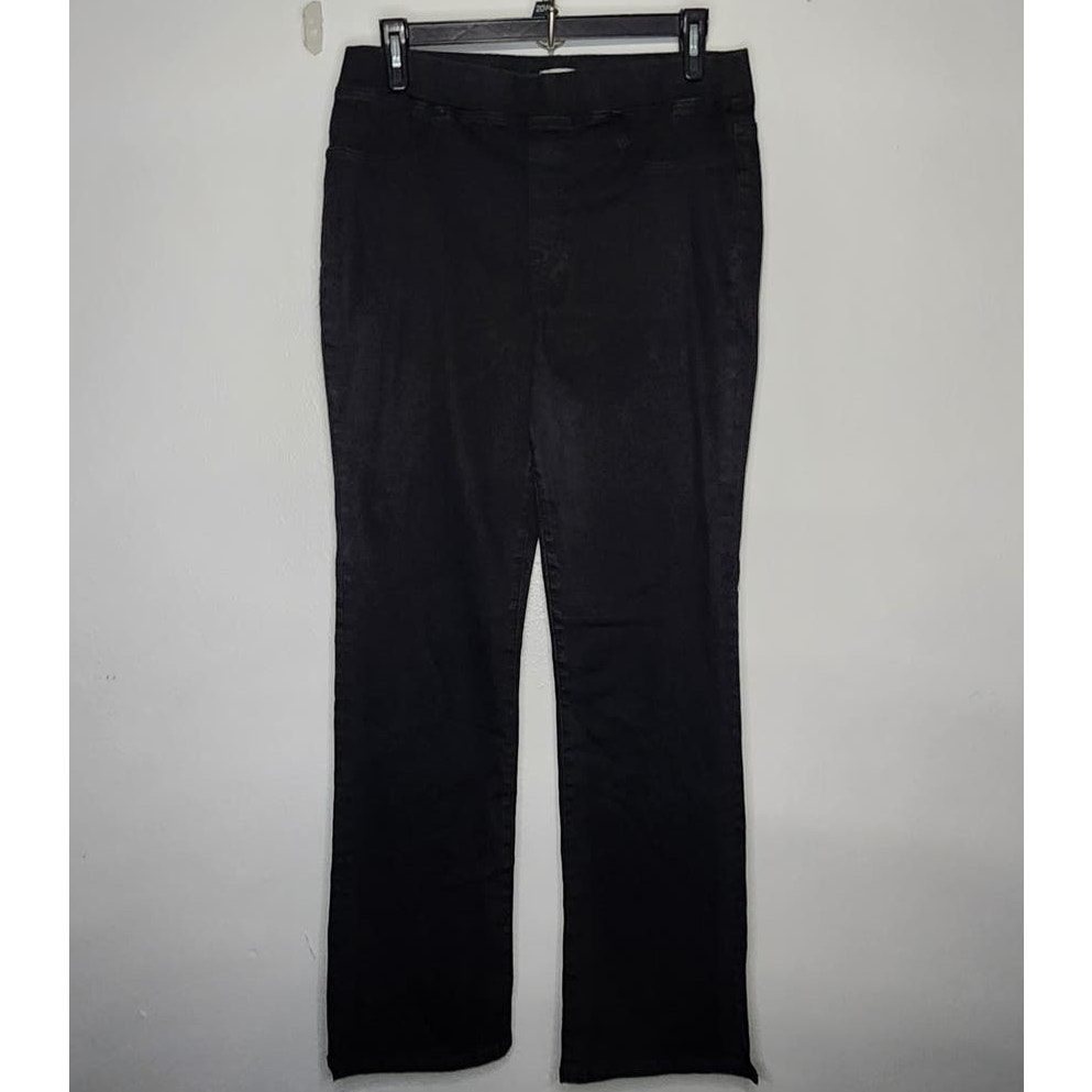 Madewell Pull On Skinny Flare Jeans in Black Frost High Rise Denim Pants