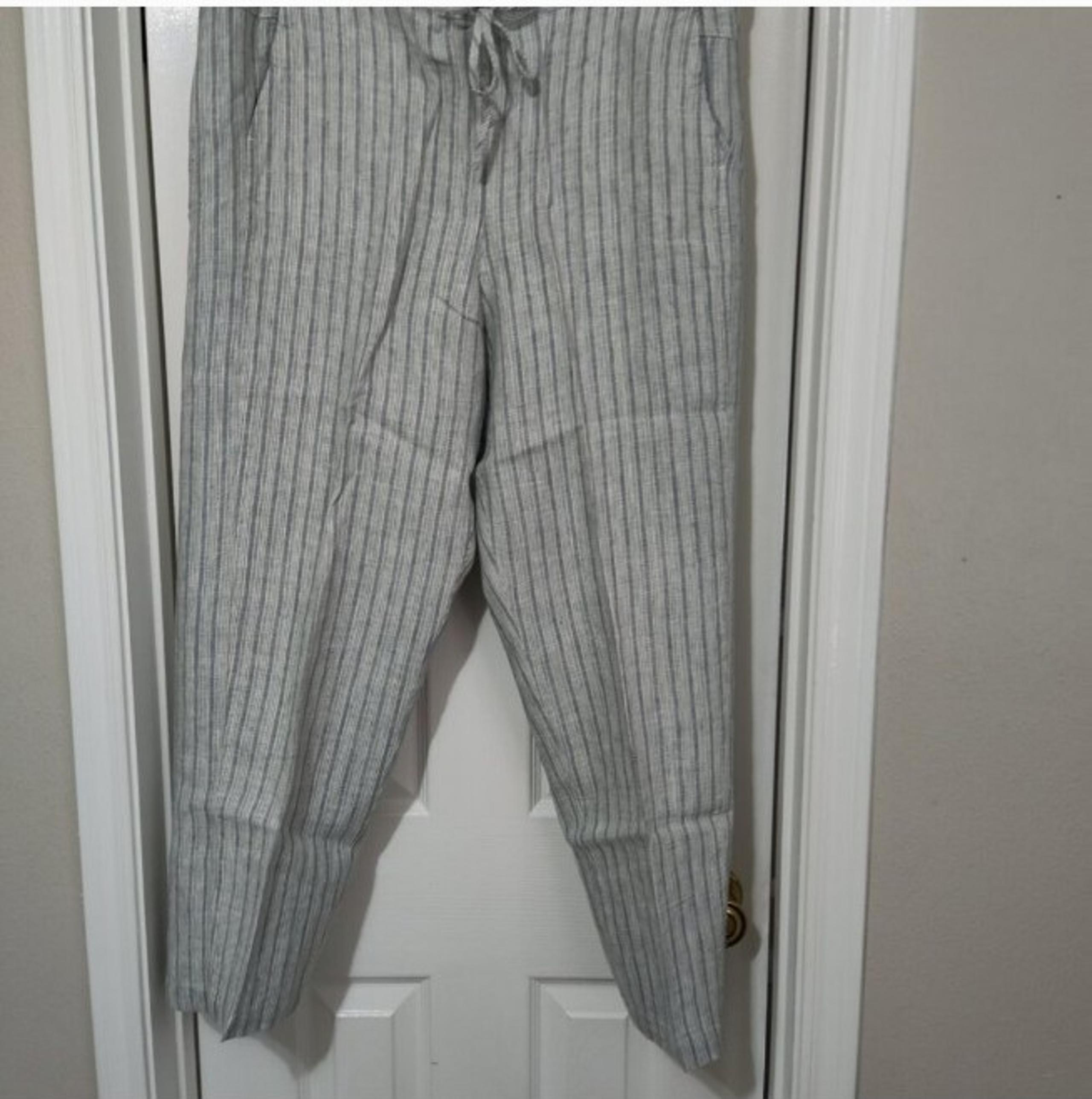 Orvis Women's XL Straight Leg Pull On Pants Shoreline Linen Beachy Blue White
