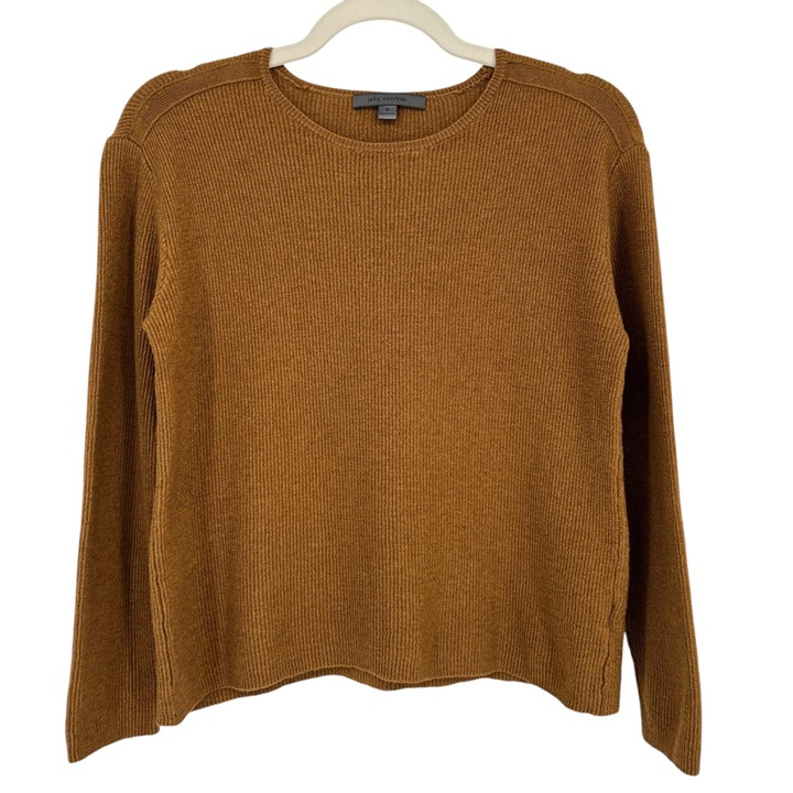 John Varvatos Mens Merino Wool Silk Blend Ribbed Knit Sweater Brown Size Medium