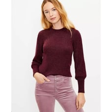 LOFT Bright burgundy sweater with puff sleeves