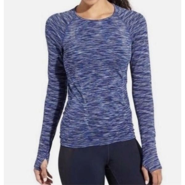 Athleta Fastest Track Blue Space Dye Long Sleeve Athletic Active Run Jog Top L