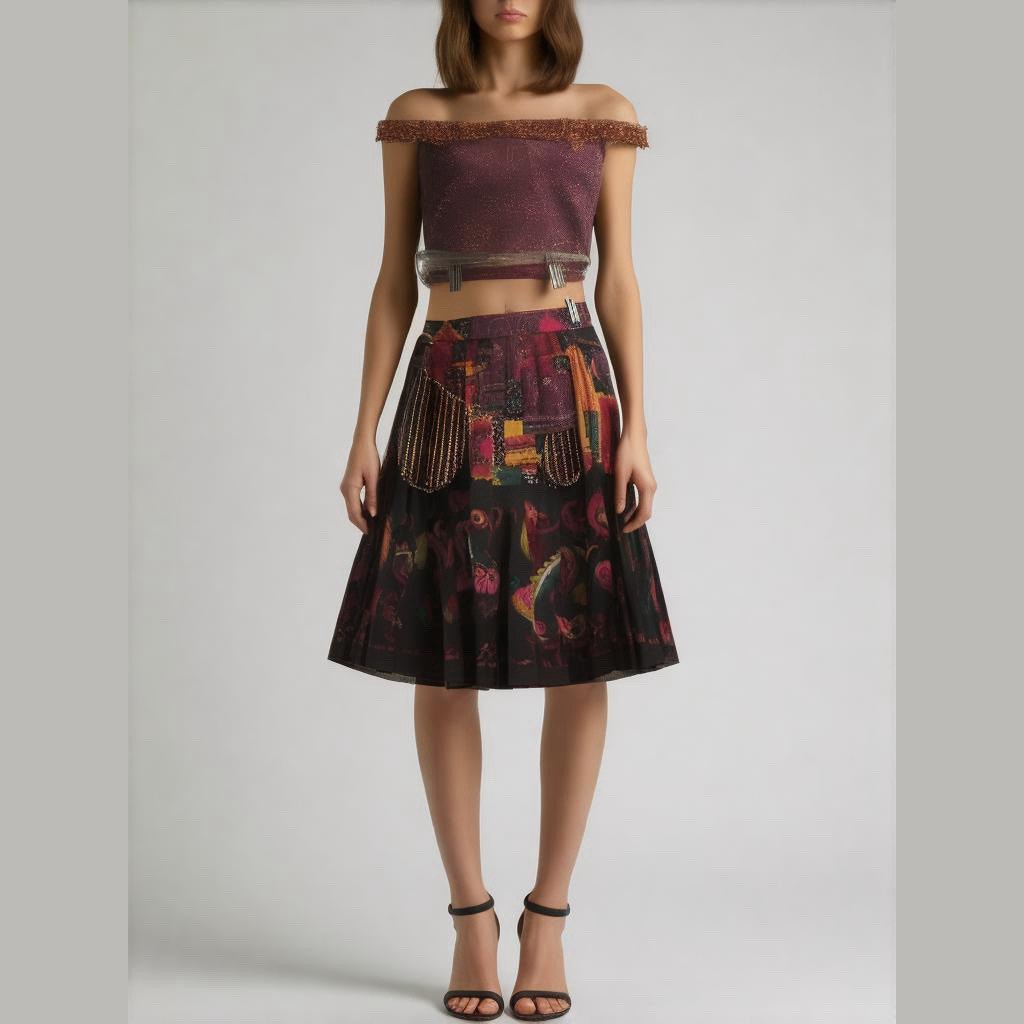 Carlisle Vintage Pink Black Abstract Silk Wool Colorful Vibrant Pleated Skirt 2