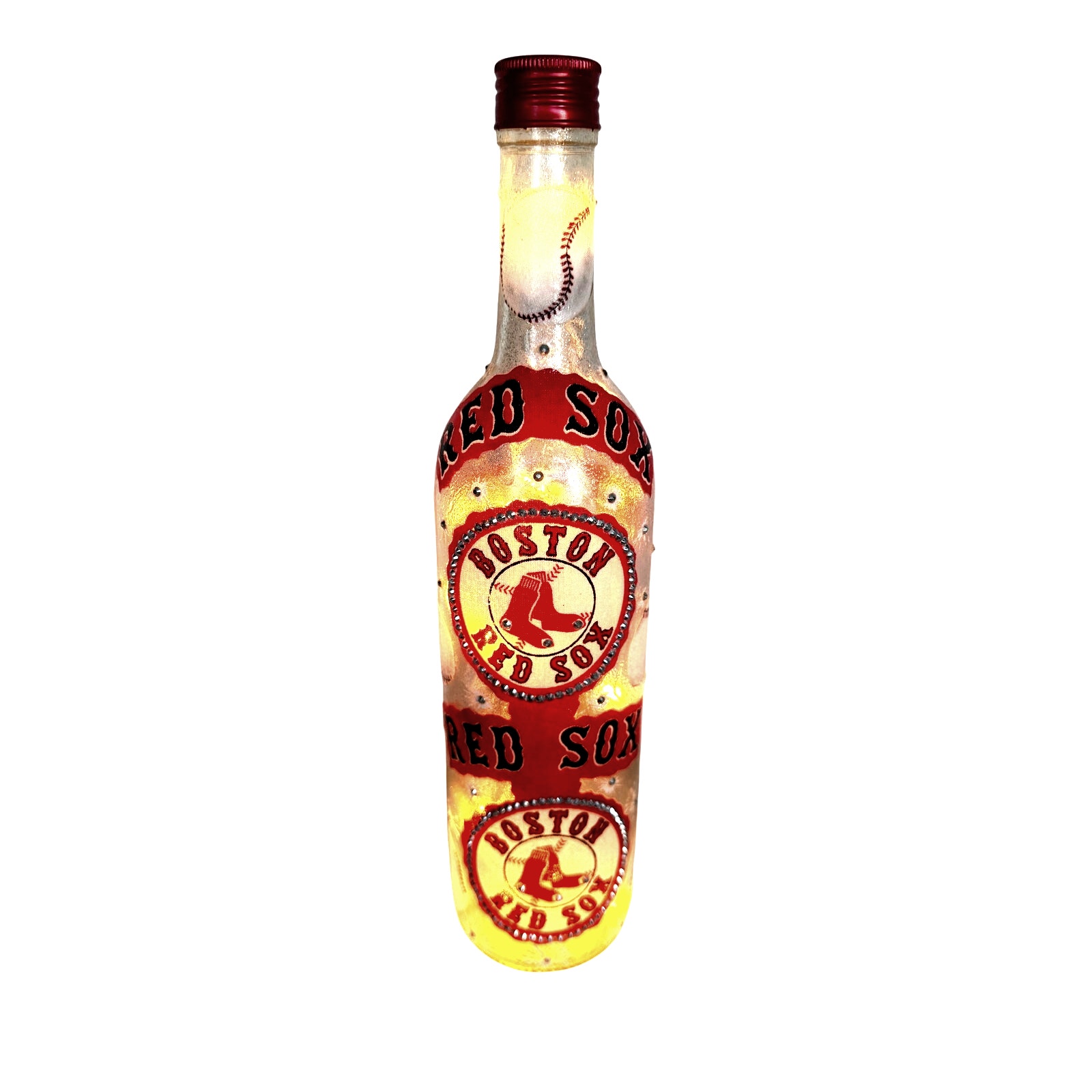 Boston Red Sox Designer Glass Bottle w/ Lights *Unique Gift Idea