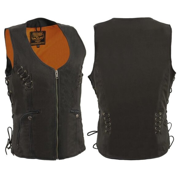 Milwaukee Leather V-Neck Biker Vest with Adjustable Laces