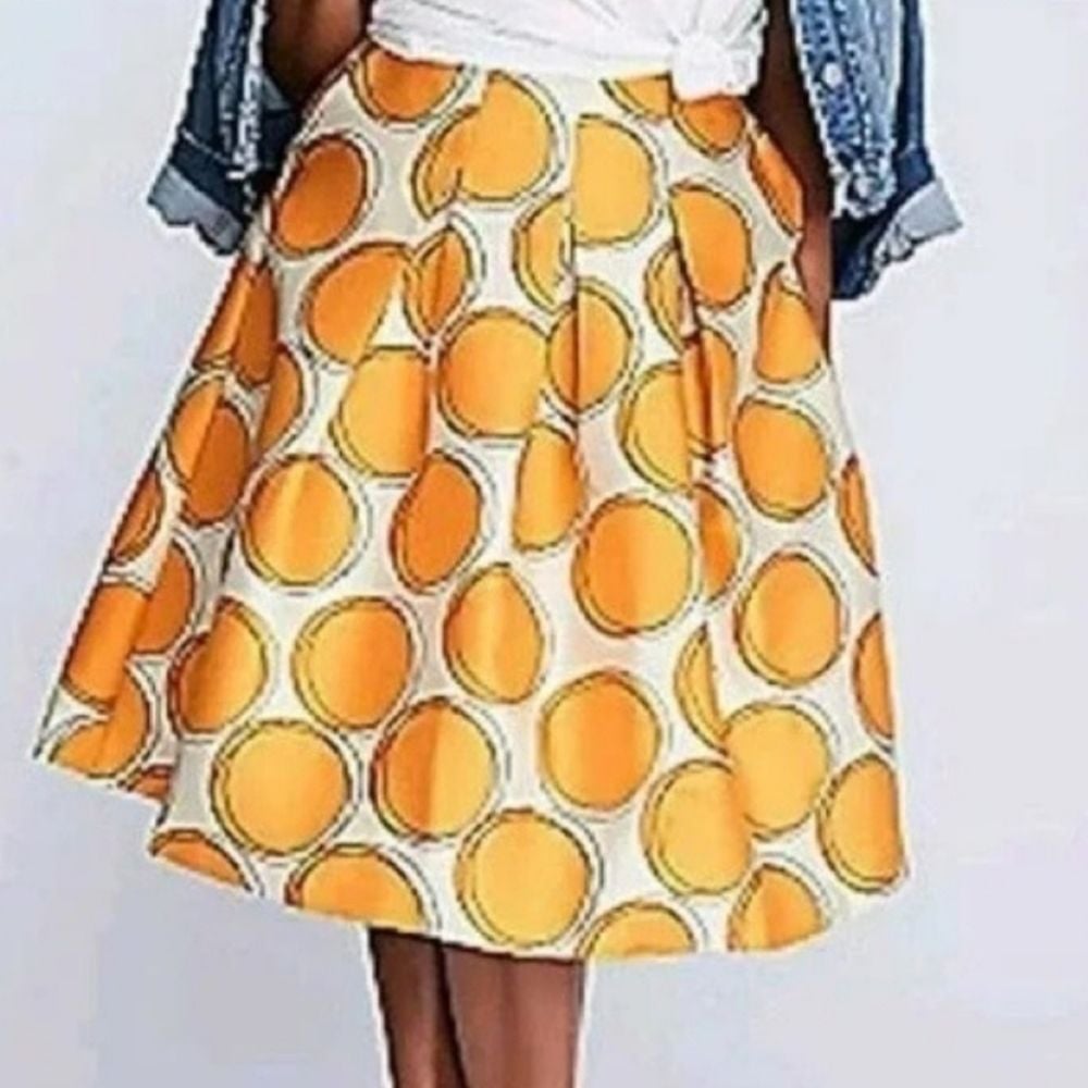 Lane Bryant Abstract Orange and Cream Box Pleat Circle Skirt Size 22 Plus
