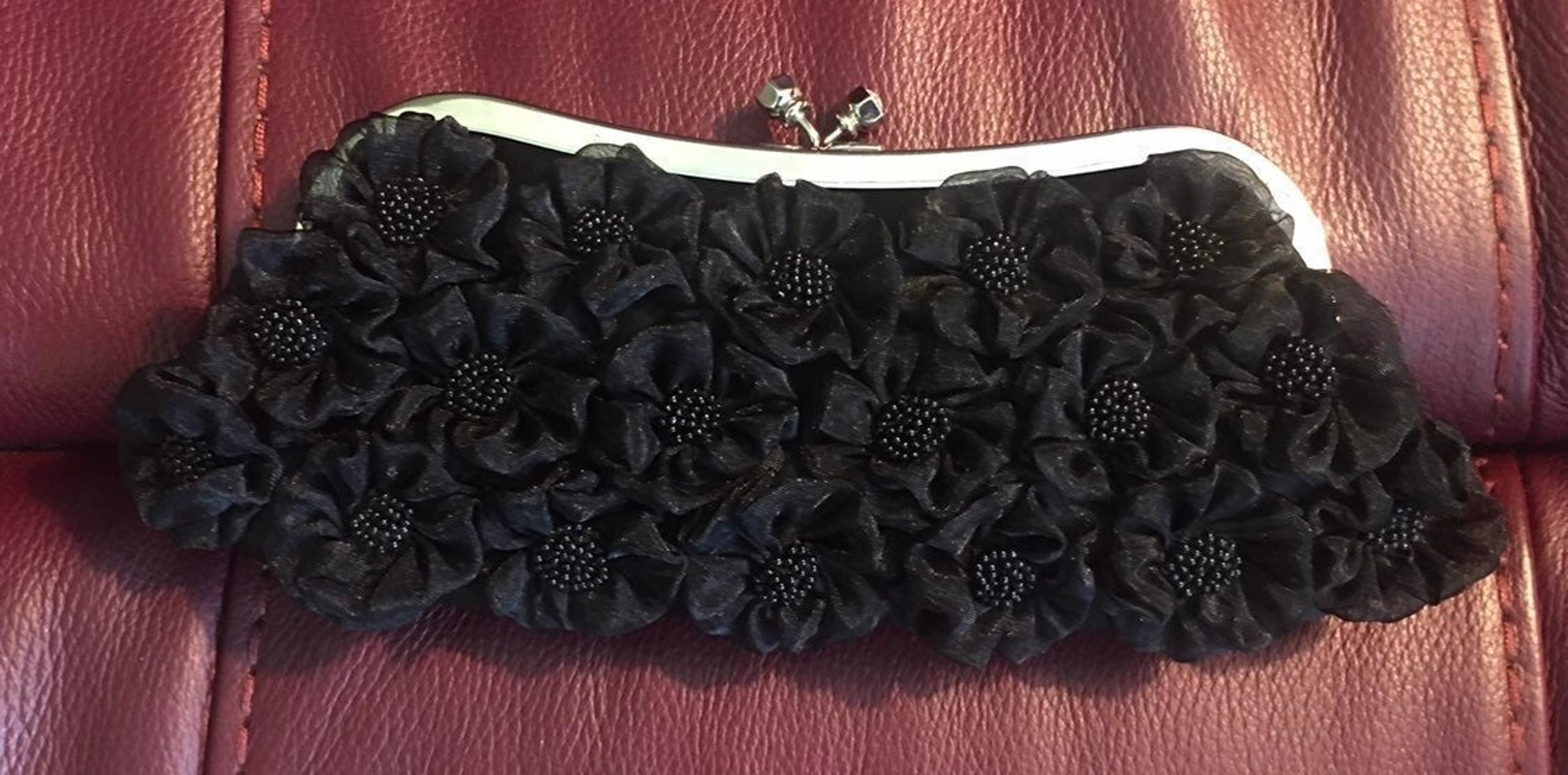 Kate Landry Black Clutch Purse Flowers