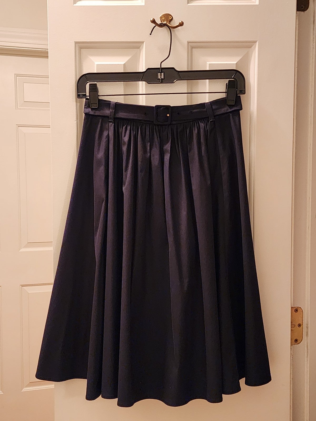 Prada black belted pleated cotton skirt