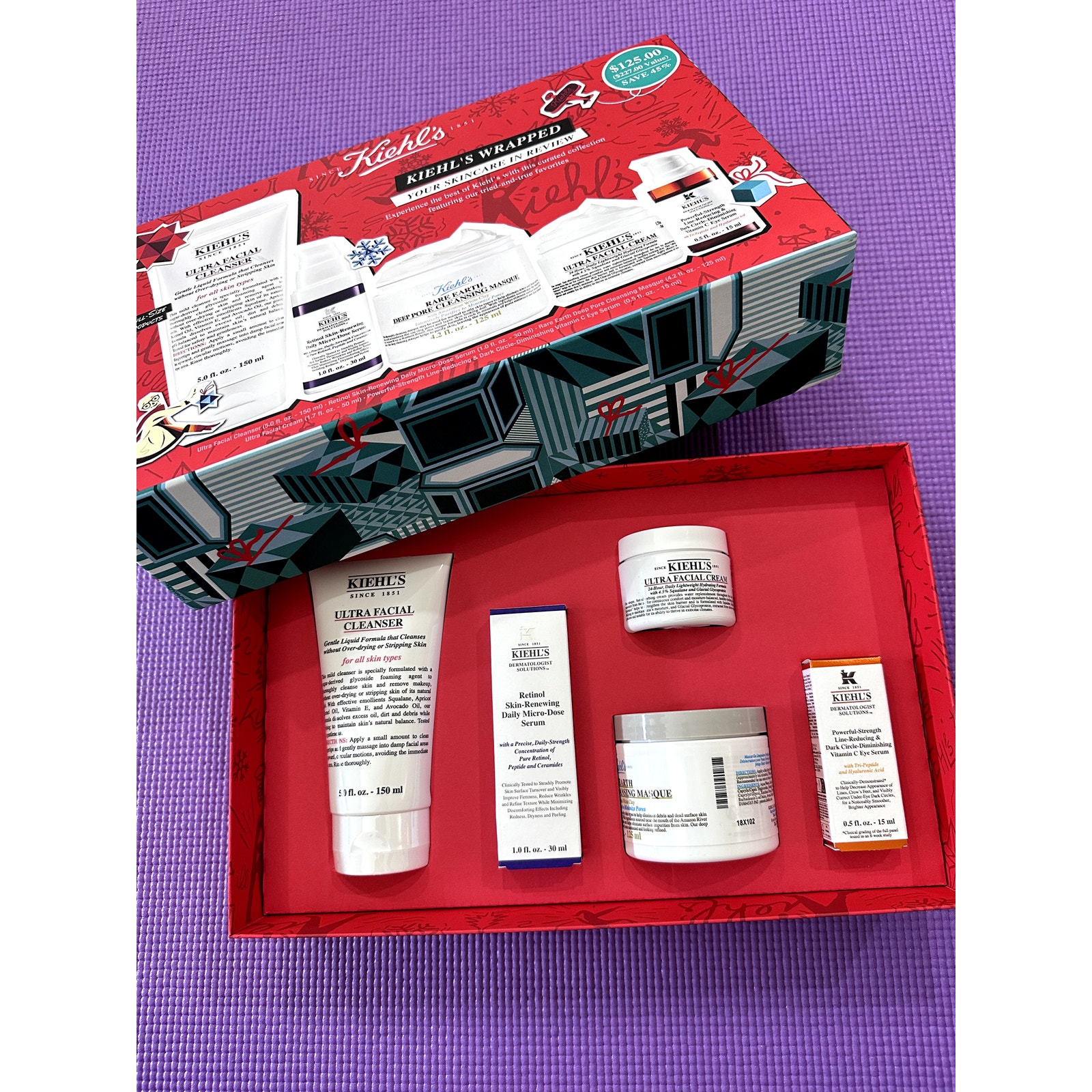 227 Kiehl's Skincare 5 Full Size Products: cleanser, cream, masque, serum, NEW