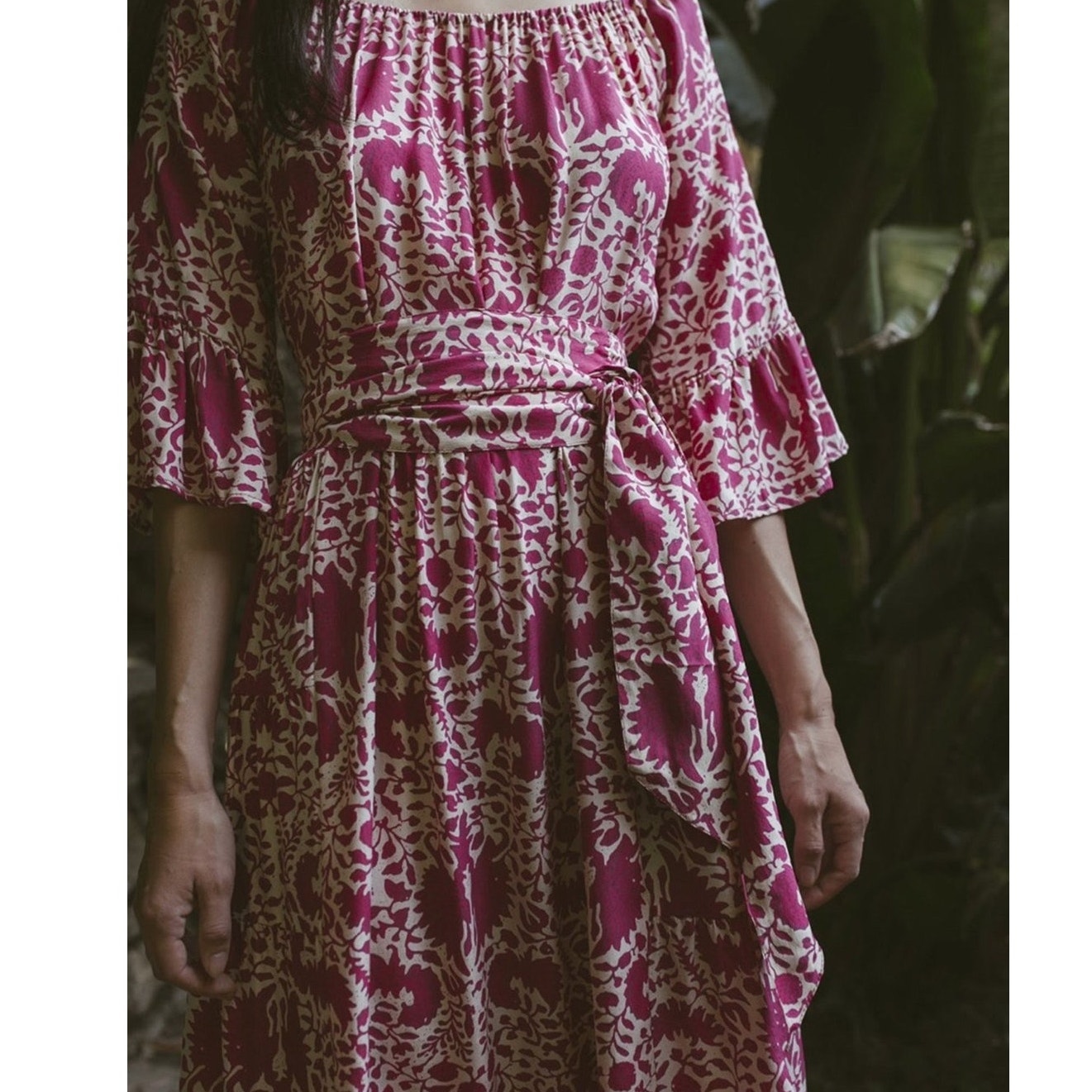 Natalie Martin Mesa Maxi Dress 100% silk Wing Print Bougainvillea Pink size XS