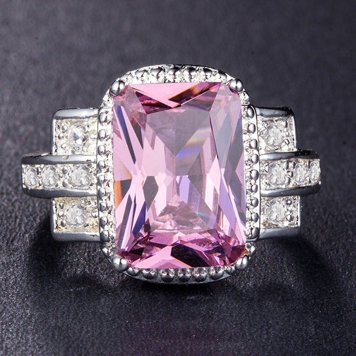 925 Silver Plated Lovely Pink Square CZ Wedding Ring, GPMB1467-7