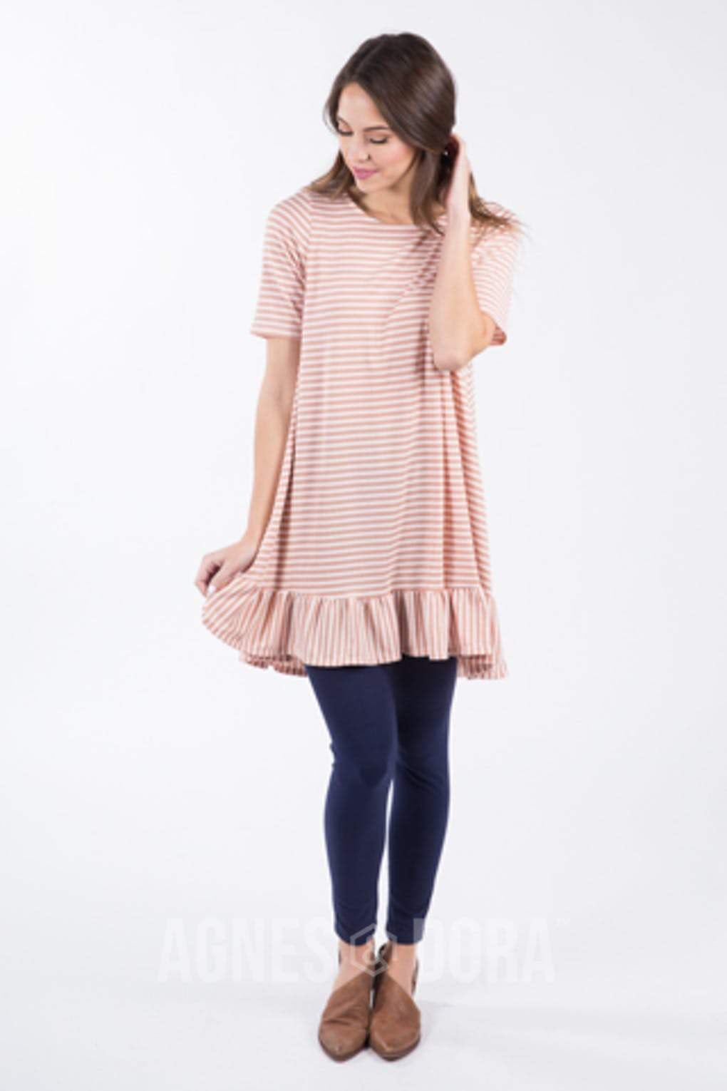 Agnes & Dora Ruffle Tunic Peach Ivory
