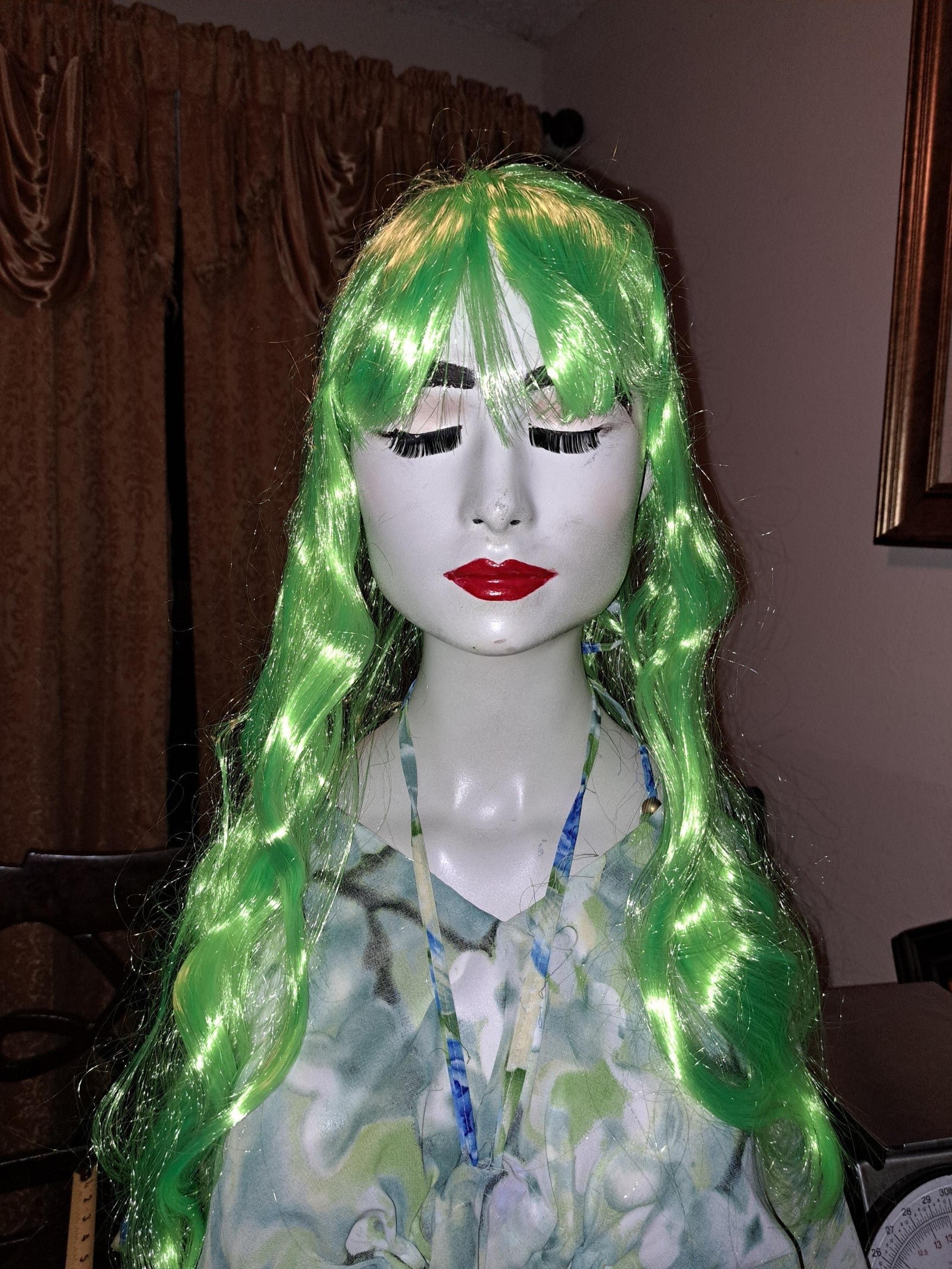 LONG NEON GREEN WIG Size Small Adult or Young Girls
