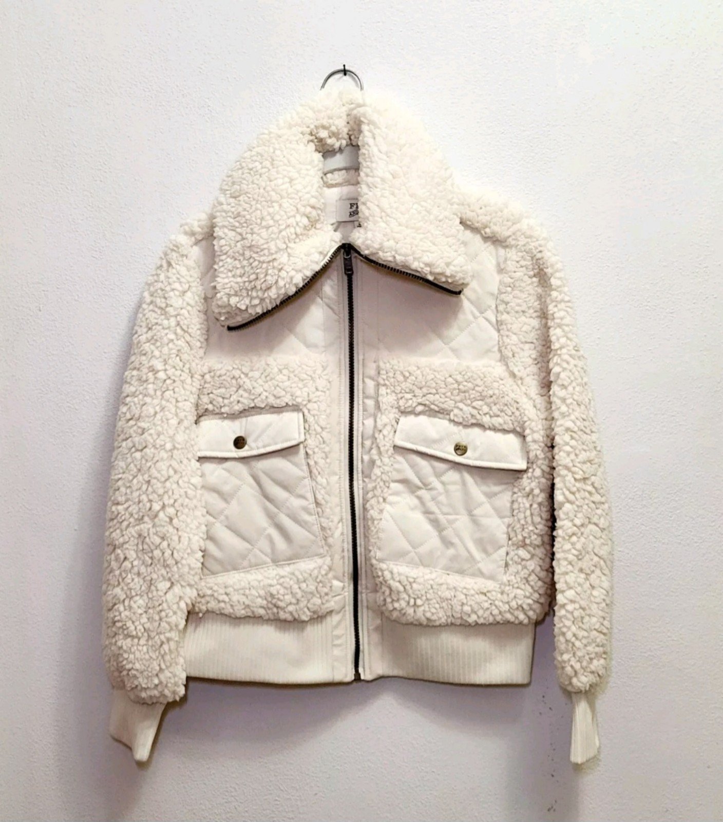 FRYE & CO Women's M Lightweight Shearling Bomber Jacket Cream Western NWT