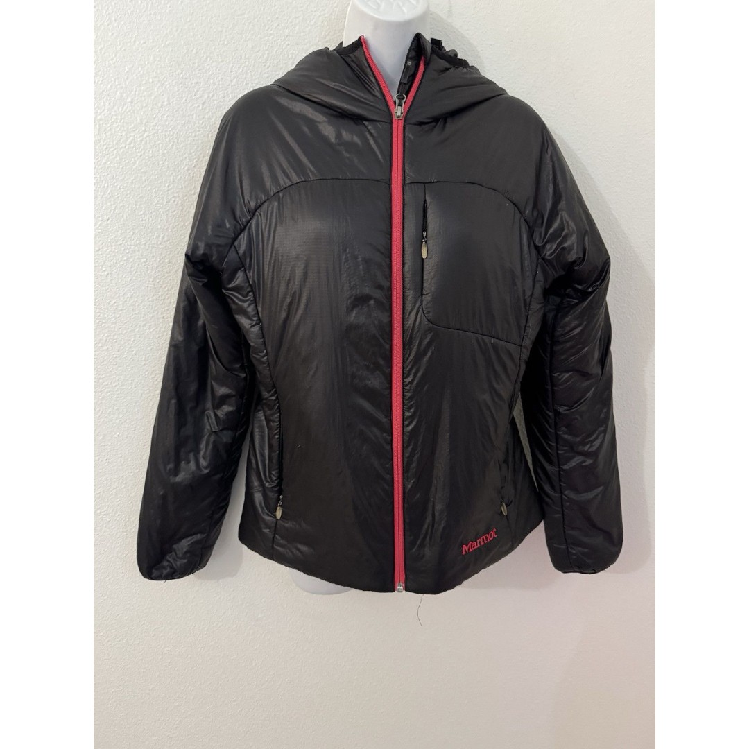 Marmot Womens Puffer Jacket Black Sz M Quilted Hooded Ski Outdoors Winter