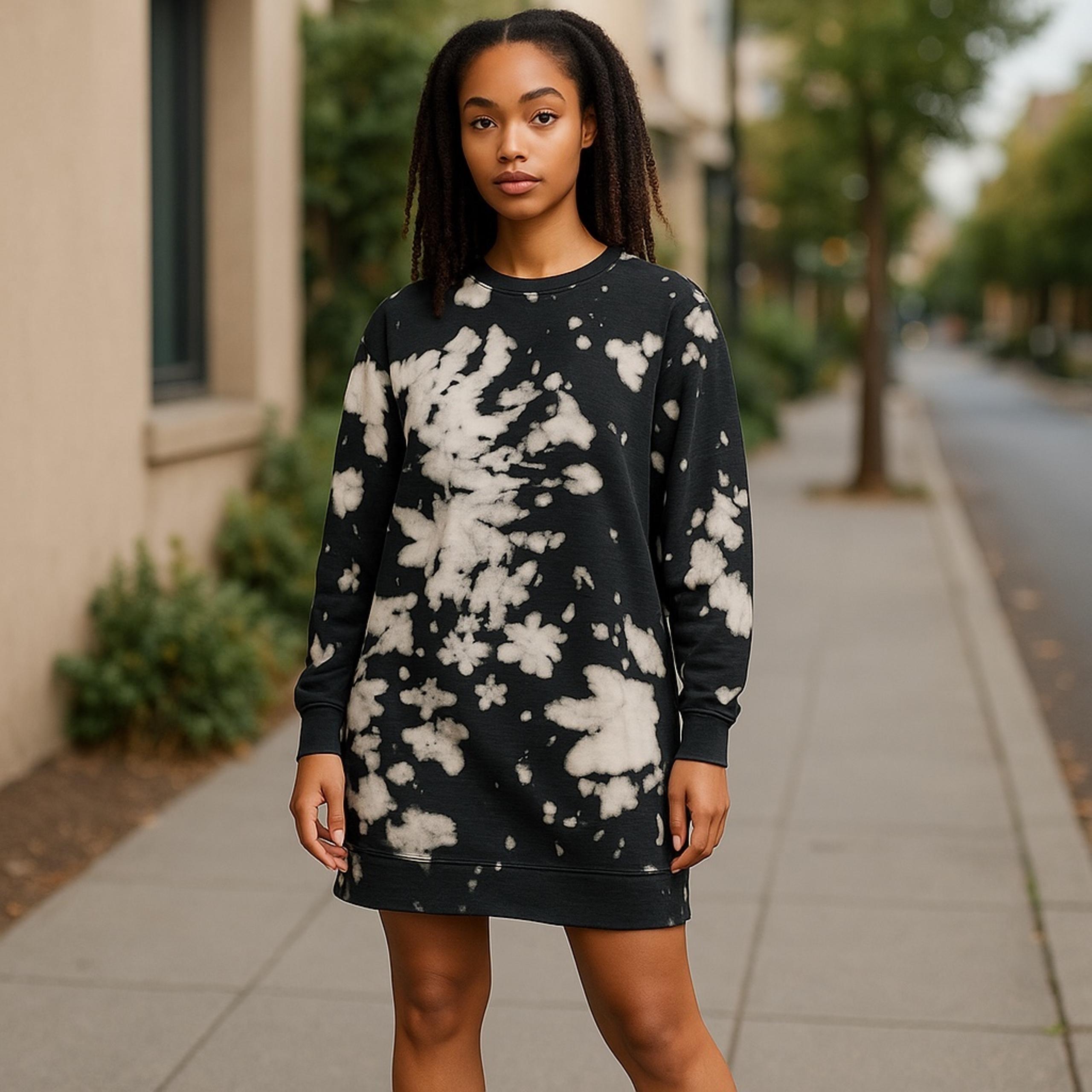 Divided by H&M Tie-Dye Sweatshirt Tunic Dress – Size XS – Blue & White – Crew