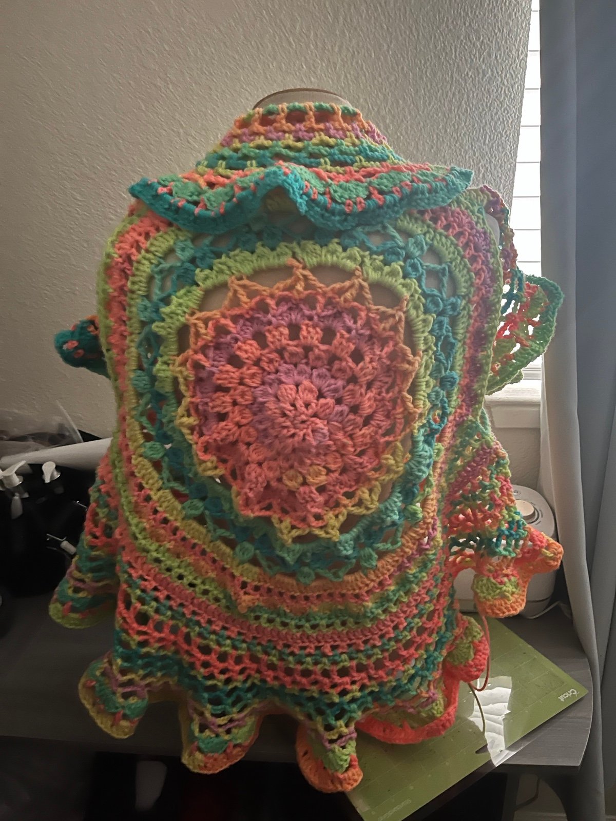 New handmade womens medium neon rainbow music festival crochet vest