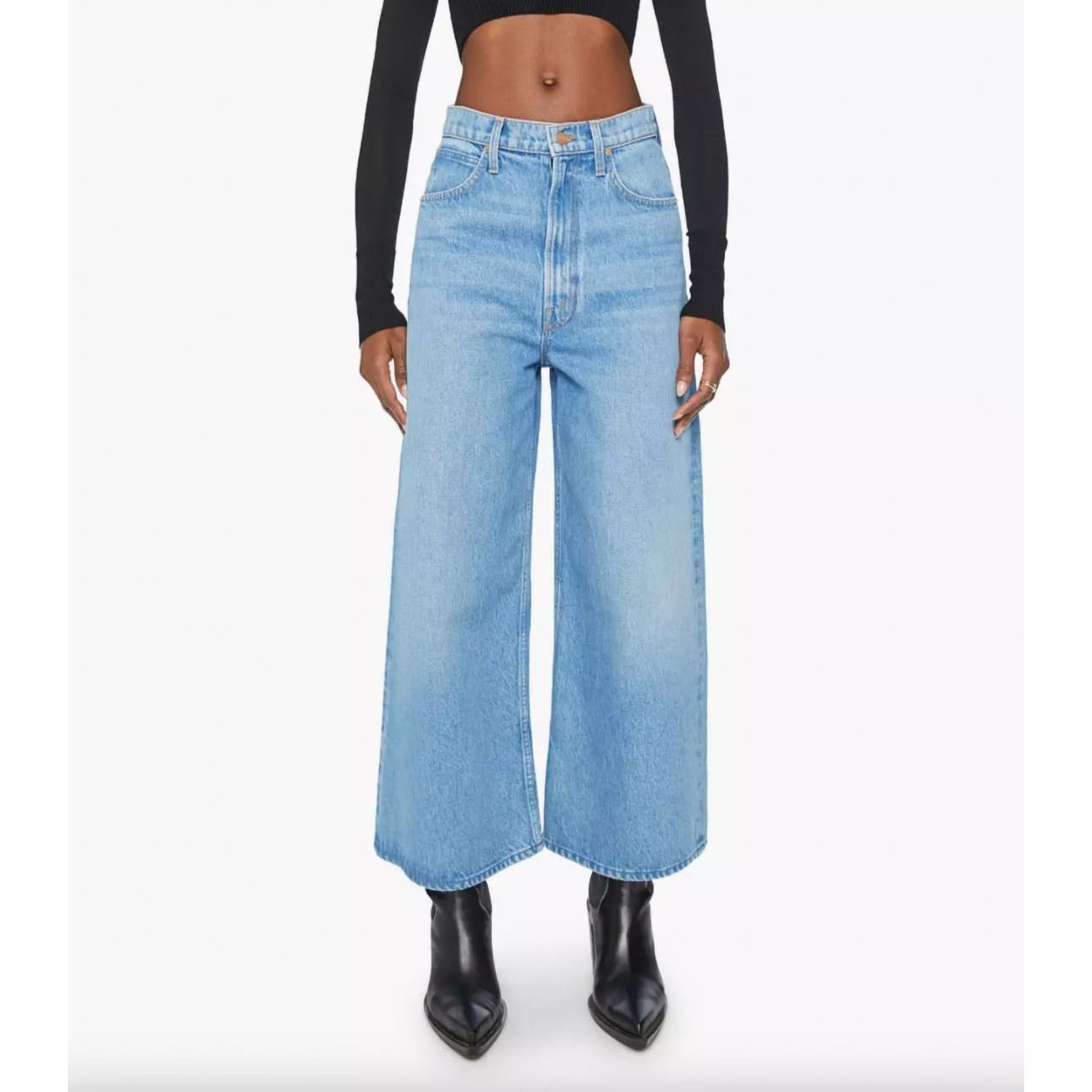 New Mother Denim SNACKS! Wide Leg Jeans Sz 26 High Rise The Dinner Bell Crop