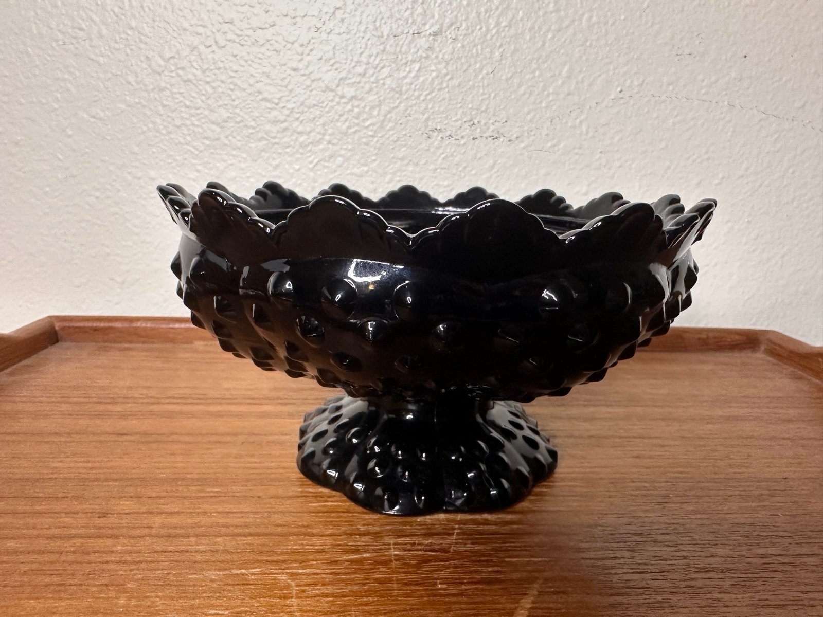 Fenton CANDLE HOLDER BOWL Black Hobnail Sawtooth Edge