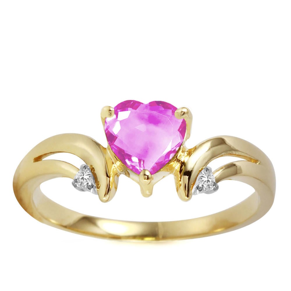 14K. SOLID GOLD RING WITH DIAMONDS & PINK TOPAZ (Yellow Gold)