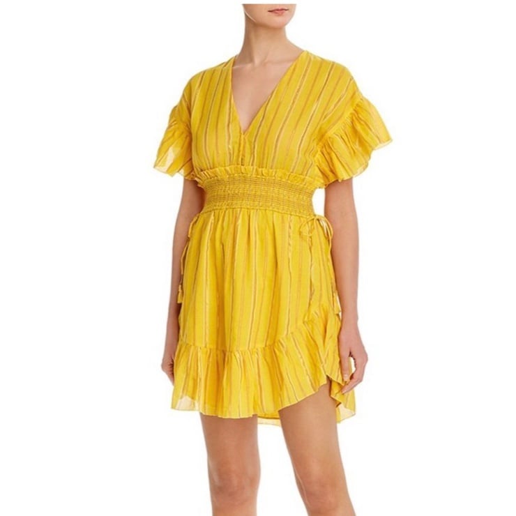 Saylor Adrianne Shift Mini Dress Yellow Cotton Blend Metallic Stripe