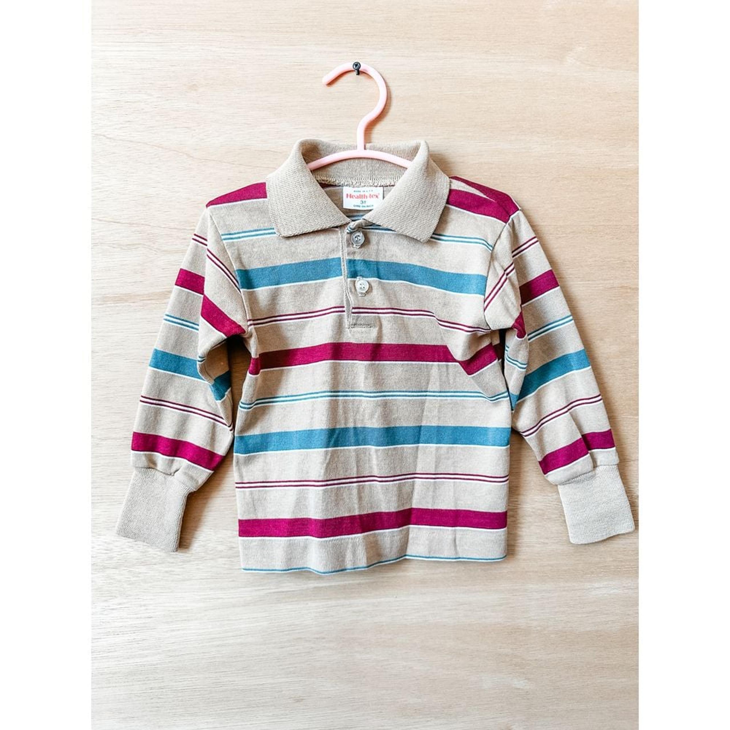 Healthtex Vintage Striped Long Sleeve Polo Shirt