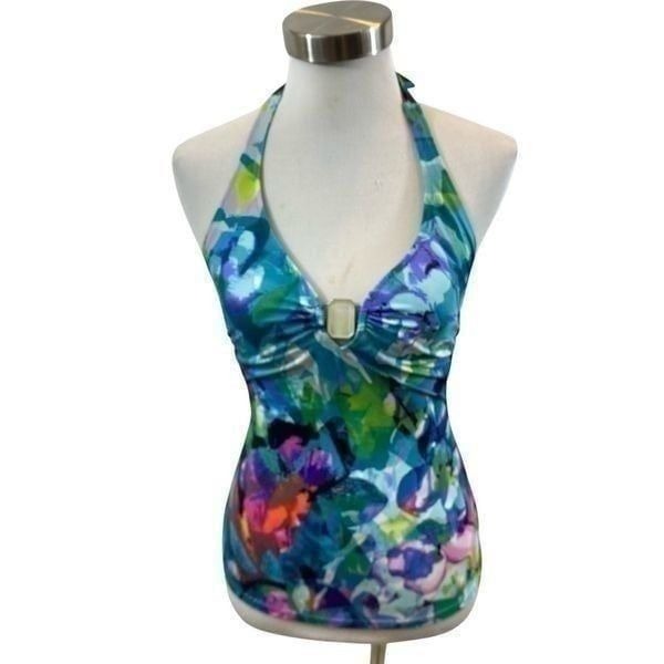 Profile by Gottex Floral Print Halter Style Tankini Top with Built in Bra Size 6