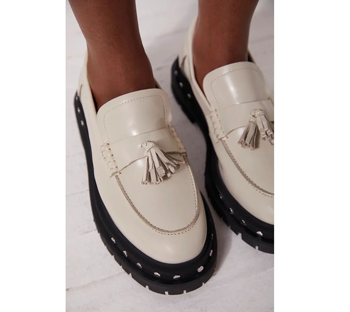 New Free People Teagan Loafer Antique Ivory Patent Leather