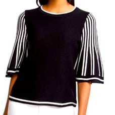NWT womens Size XXSP Ann Taylor deep black white striped flare elbow tip sweater