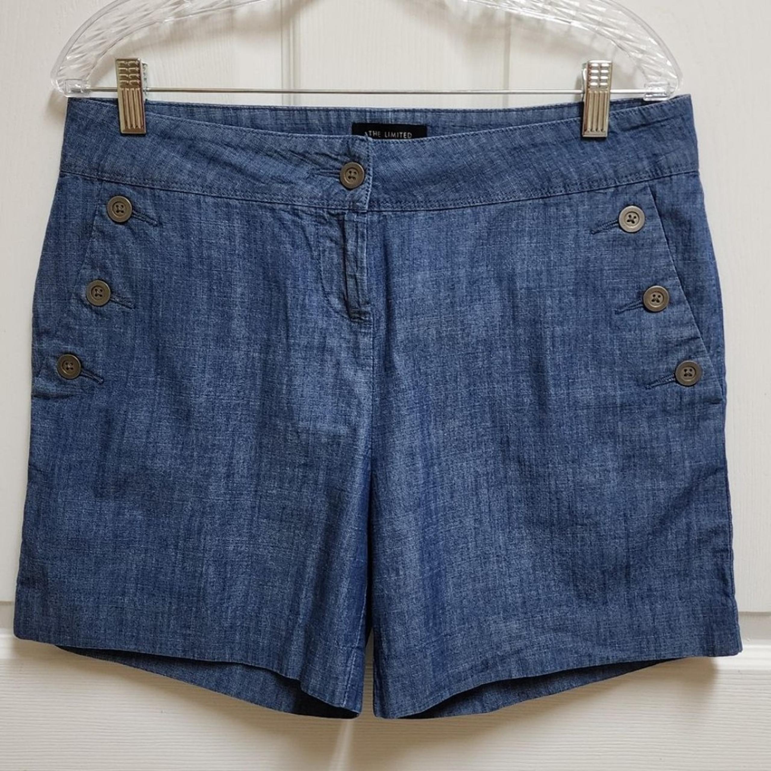 The Limited Shorts Womens 8 Blue Chambray Button Pockets Zip Nautical Preppy