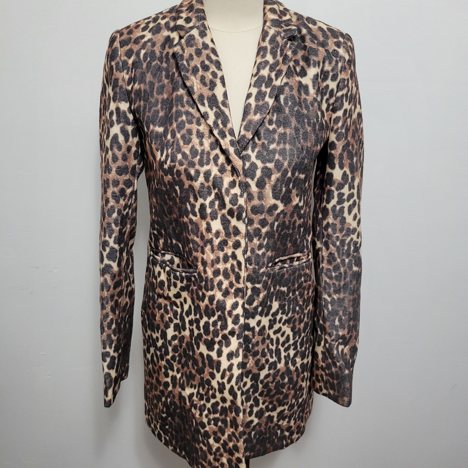 NY&CO animal print brushed longline jacket size xs