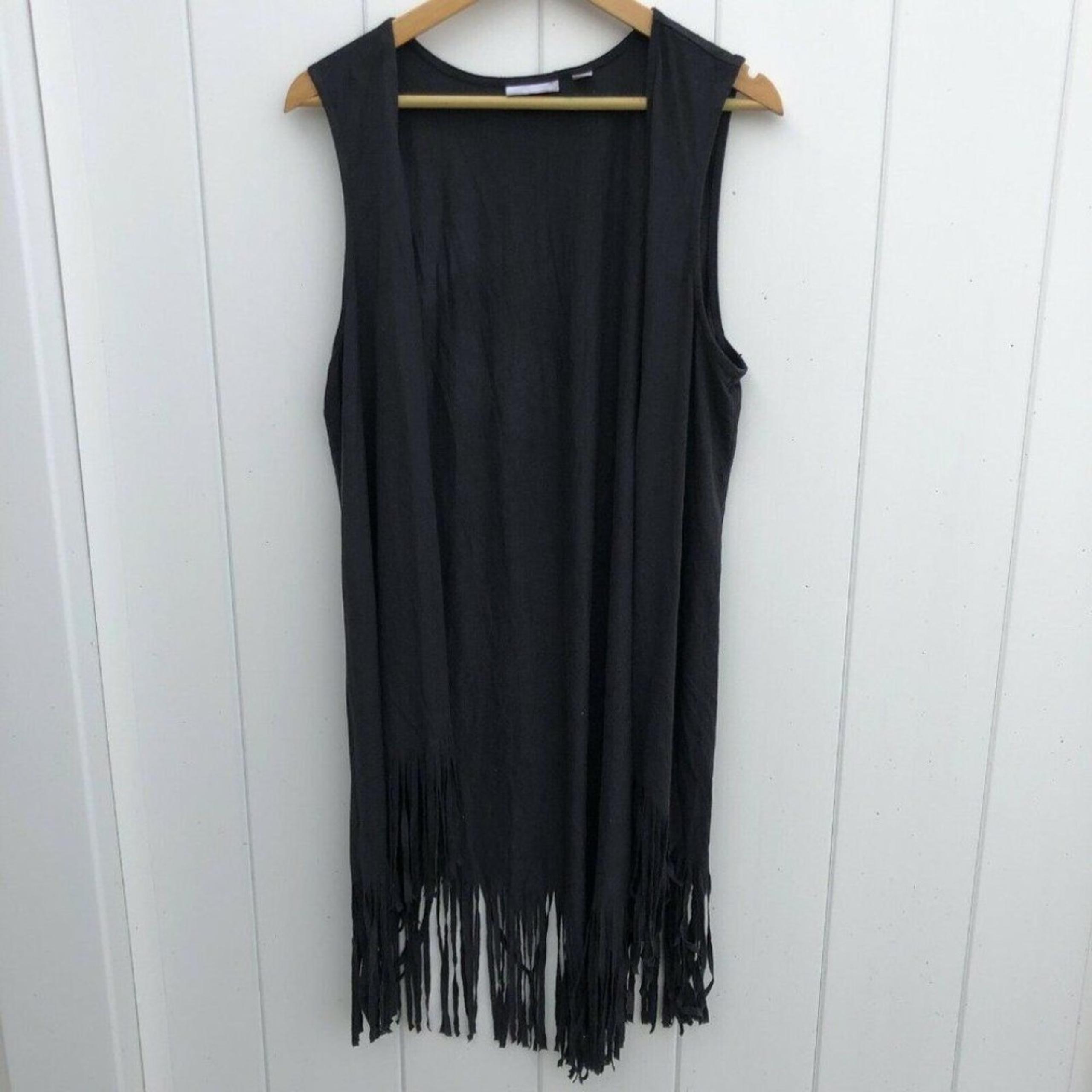 New York & Company Faux Suede Vest Fringe Long Gray Large