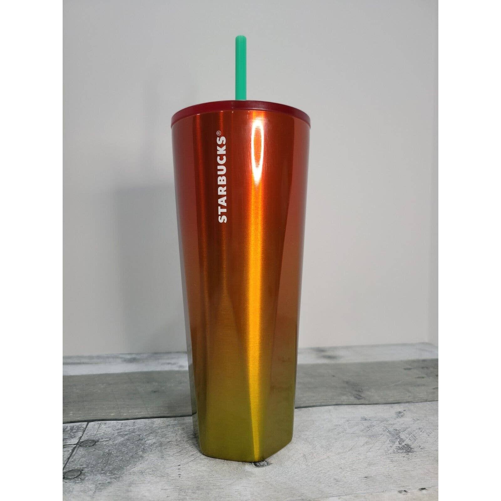Starbucks 2022 Red to Yellow Gradient Venti 24oz Steel Metal Tumbler HEX Base