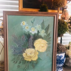 BEAUTIFUL VINTAGE FLORAL OIL PAINTING **SHABBY CHIC**COTTAGE STYLE **