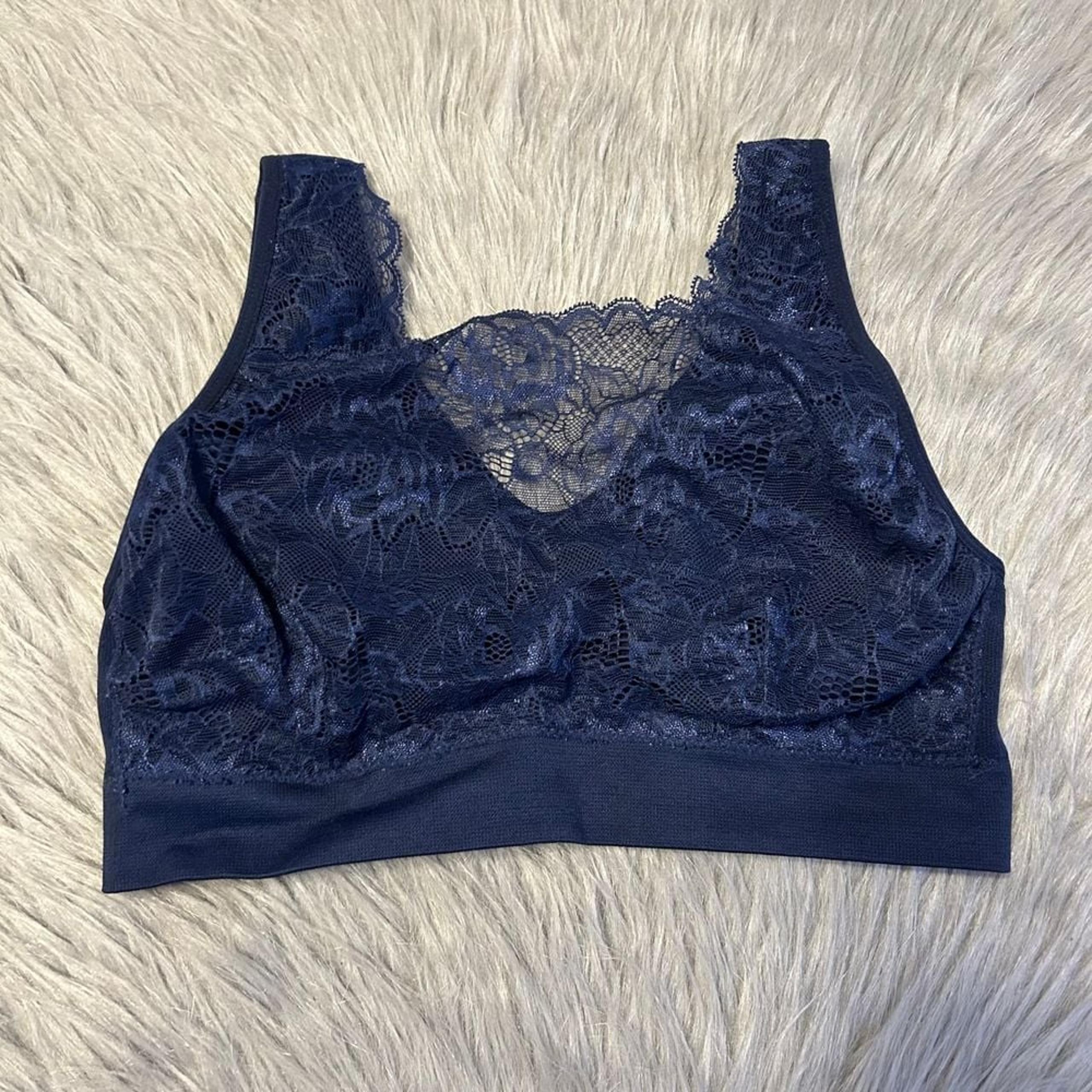 Breezies Wireless Bra Womens Size Small Blue Floral Lace Bralette Back Closure