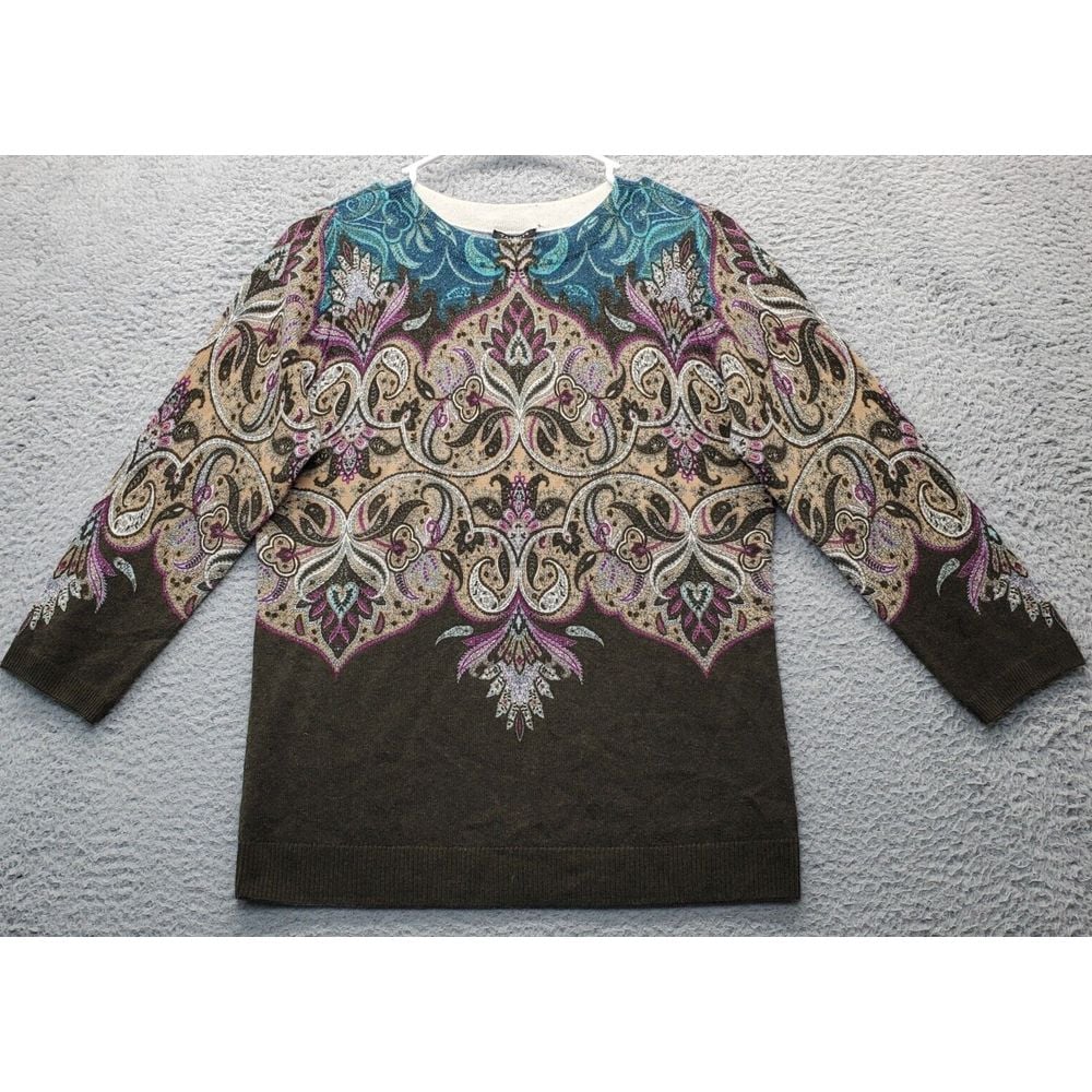 Talbots Audrey Sweater Women Petite Medium Multi Paisley Pure Cashmere Pullover
