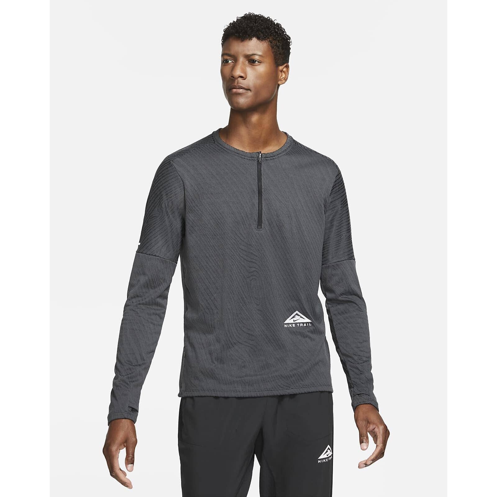 Nike Trail Men’s 1/2 Zip Reflective Running Top Black Gray Sz Small CZ9056-010