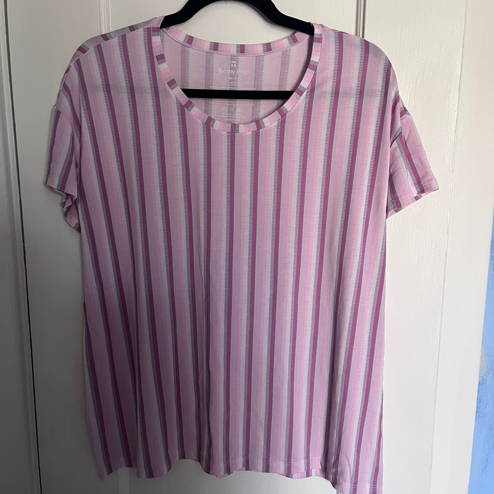 Tommy John Womens Silky Luxe Second Skin Pajama Lounge Shirt Stripes