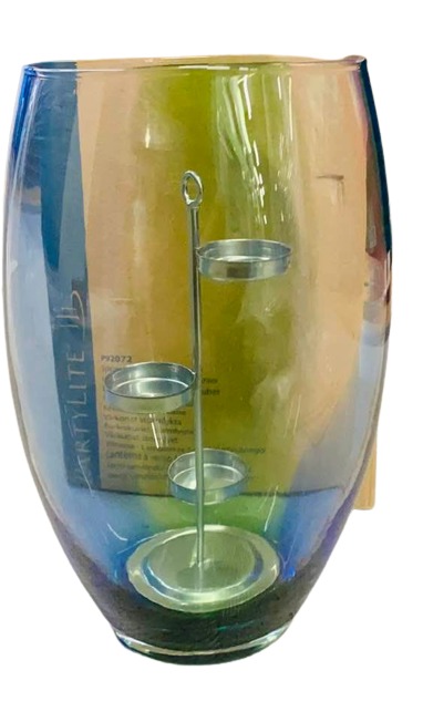 PartyLite SPRING ART GLASS HURRICANE W/ TEALIGHT TREE CANDLE HOLDER NEW BOX 10½