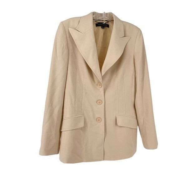 Ann Klein Suit Blazer Light Beige Womens Size 6 Three Button Career Wear Jacket