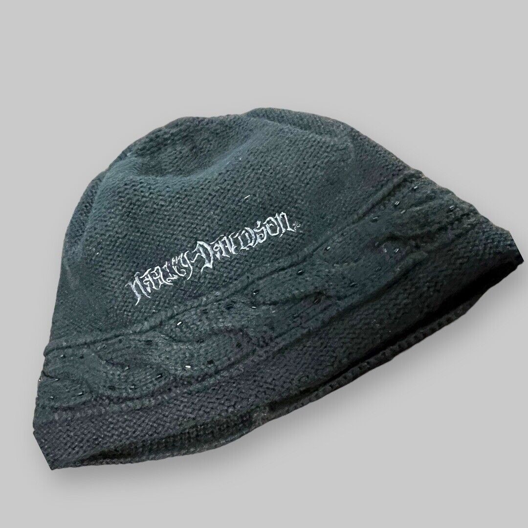Harley-Davidson Black Hat Knit Beanie With Subtle Bling Black Beading Womens OS