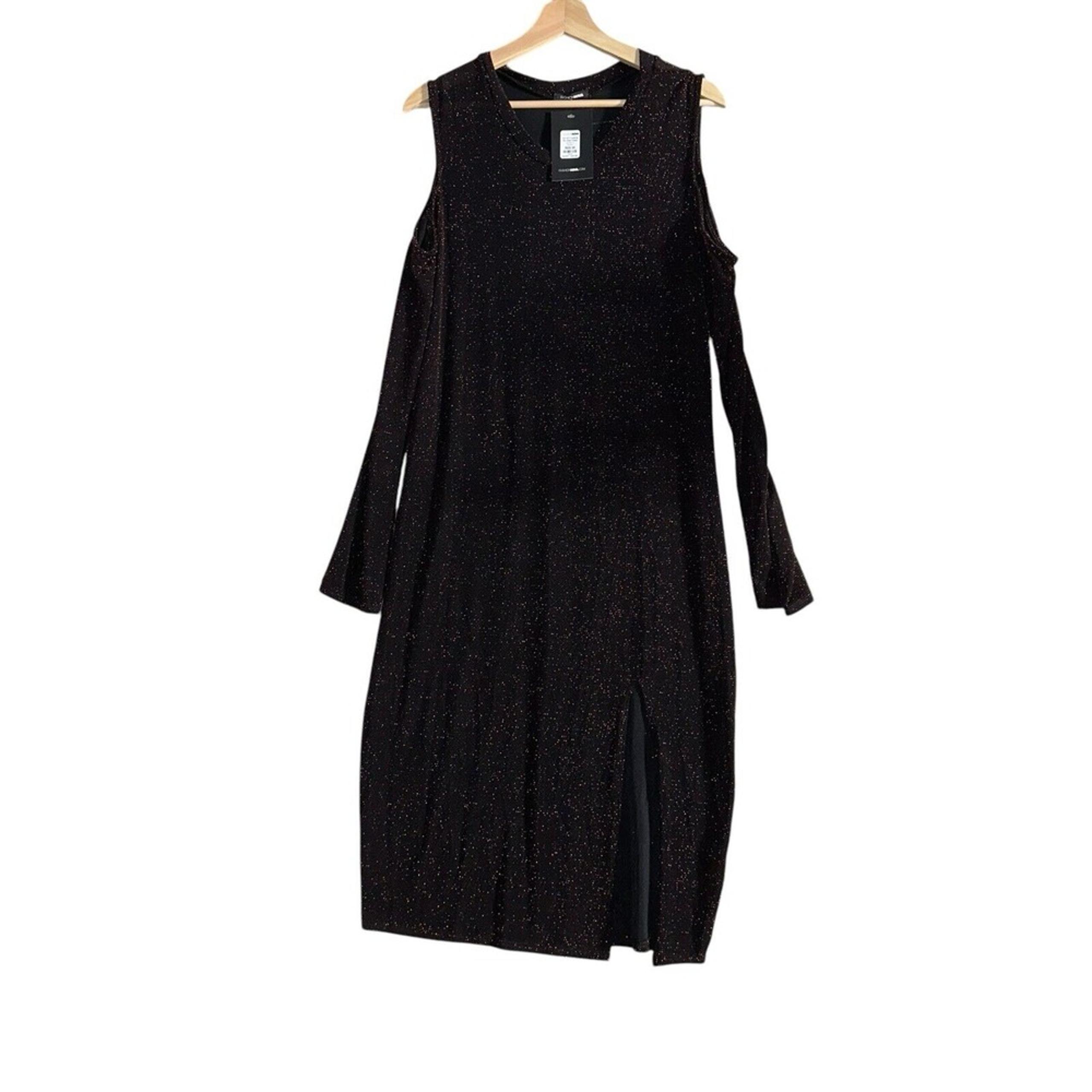 Fashion Nova Women Black New Red Shimmer Cold Shoulder Side Slit Hem Dress Sz 3X