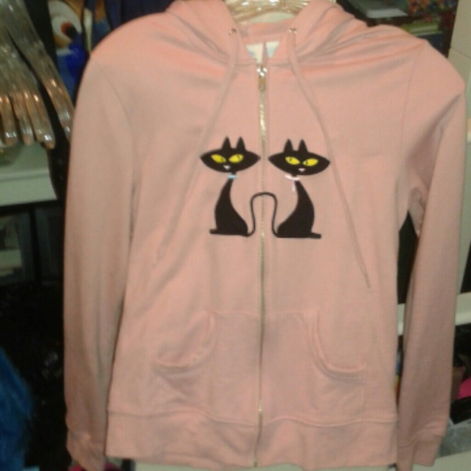 Rare Paul Frank pink hoodie zipup sweatshirt Med - black kitty cat design - goth