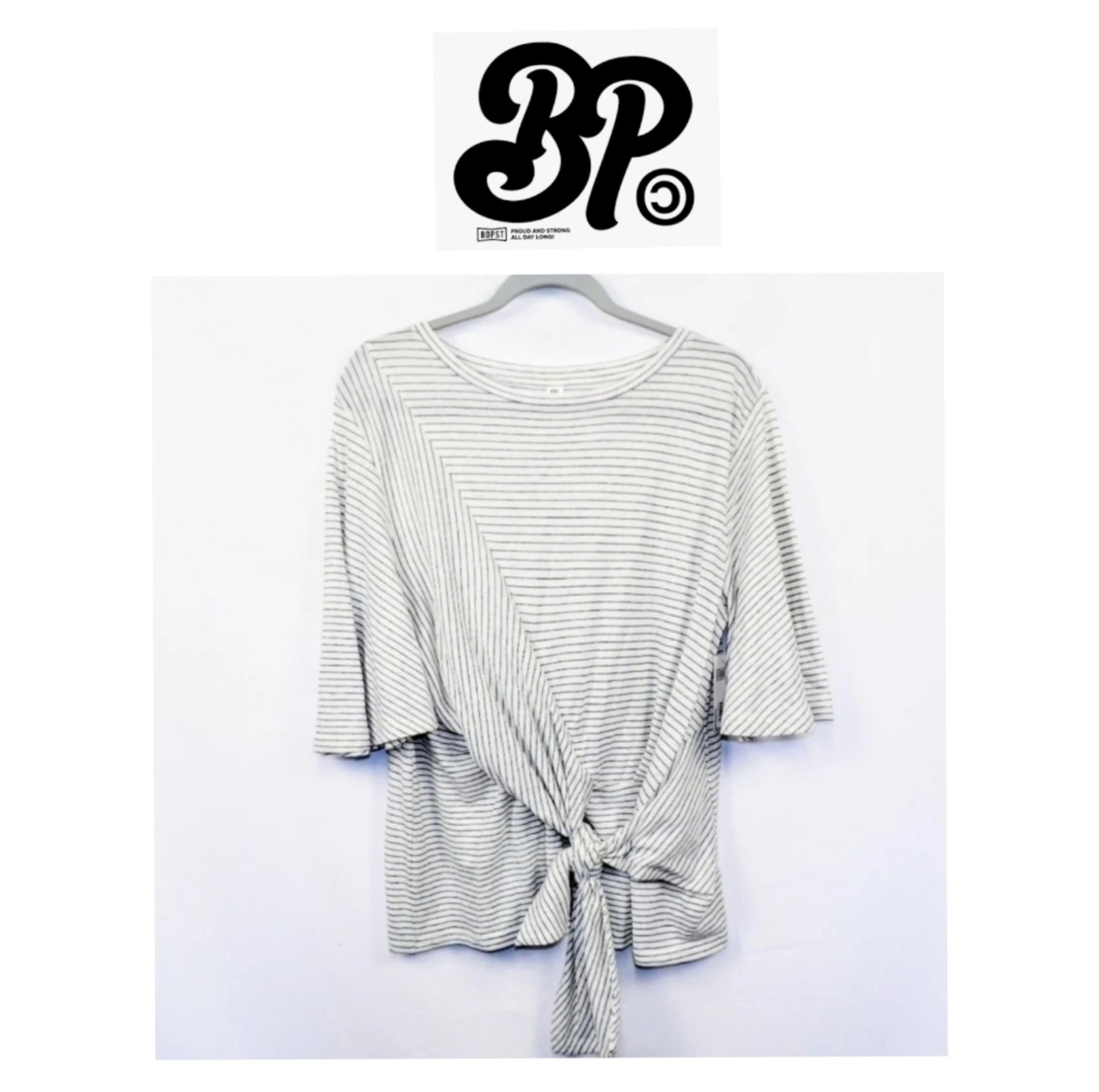 BP from Nordstrom NWT Medium Flared Sleeve Cream & Blue Striped Linen Blend Top