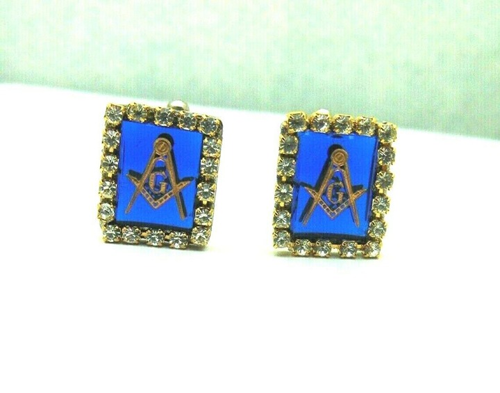 Cobalt Glass Cuff Links Old Masonic Mason Altered Art Repurposed BeadRage