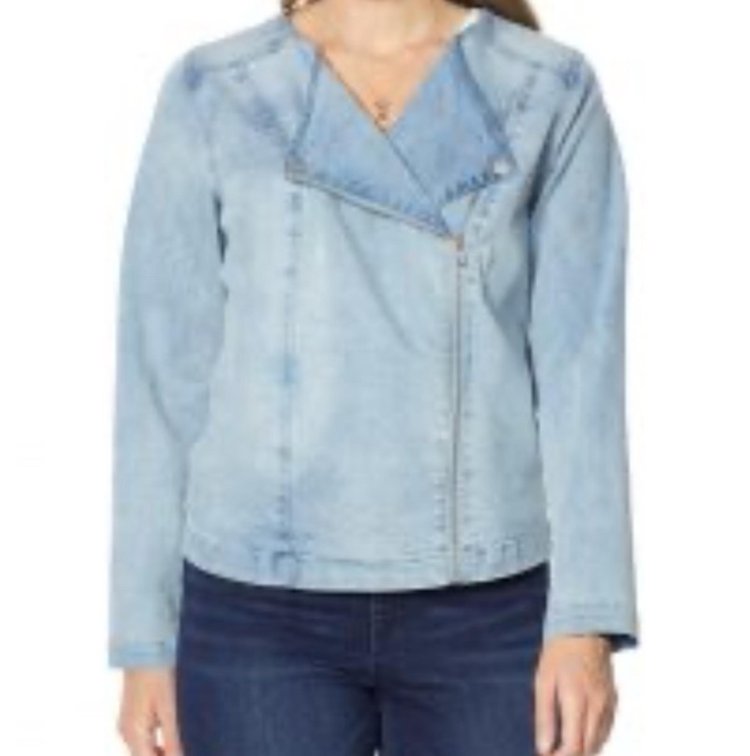 Diane Gilman Collarless Stretch Comfy Light Wash Denim Moto Jean/Jacket Small