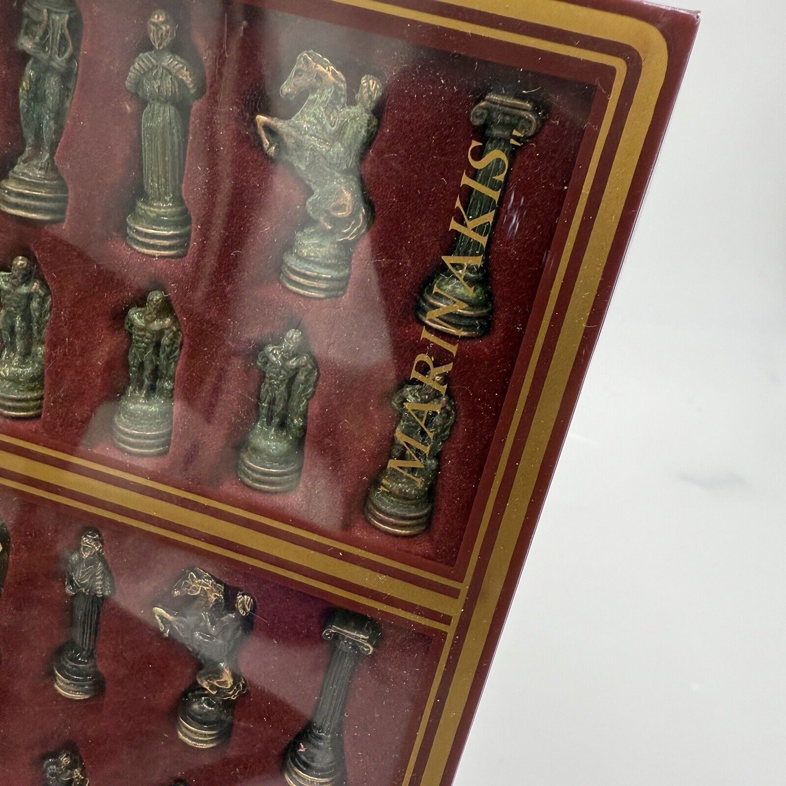 Vintage Marinakis Bros Marble Metal Mini Chess Set 6.5"x6.5" Miniature Greece - detail