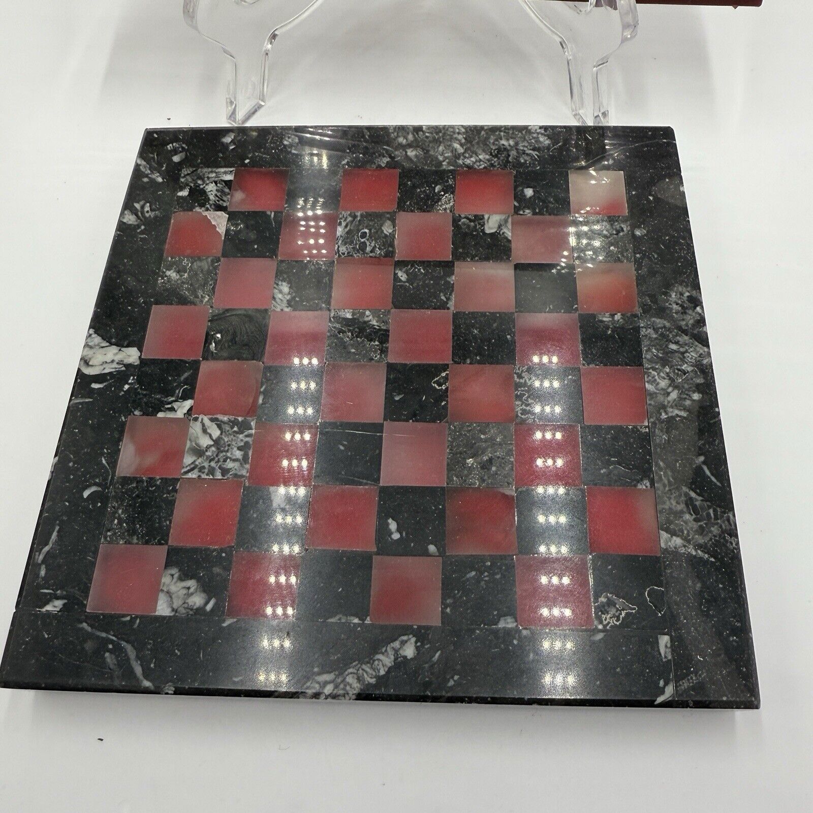 Vintage Marinakis Bros Marble Metal Mini Chess Set 6.5"x6.5" Miniature Greece - detail