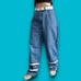 MAC NYC TECHNO Baggy Jeans Wide Leg Denim Pants Silver Stripes Vintage 90s