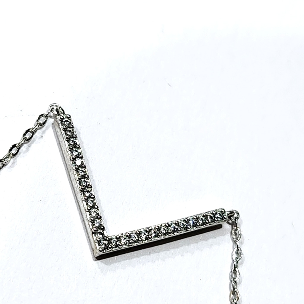 NADRI V Bar Pendant Necklace Crystal CZ Silver Toned Fashion Jewelry